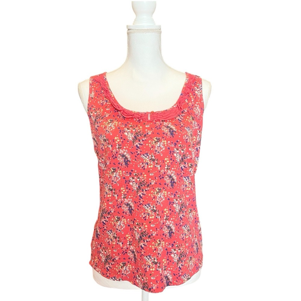 Women's Boden Pink Floral Tank Top US 4R 100% Cotton Cottagecore Boho Preppy